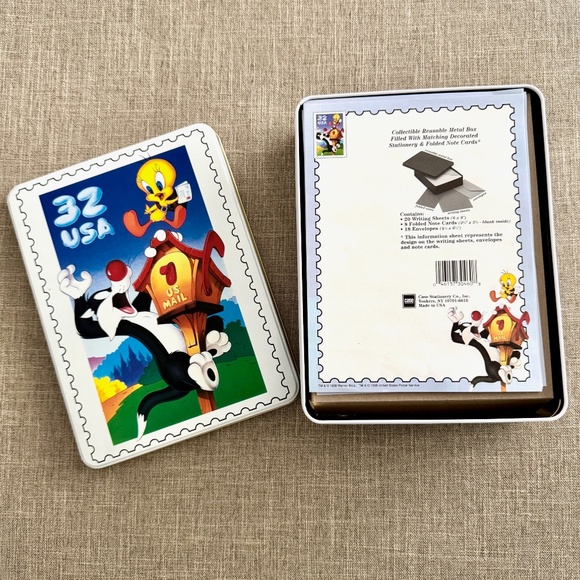 Vintage Sylvester & Tweety Stationery in Collectible Tin & Collectible Stamps - Picture 2 of 11